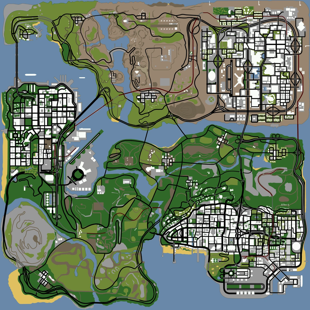 Mapa completo de San Andreas con Los Santos, San Fierro y Las Venturas